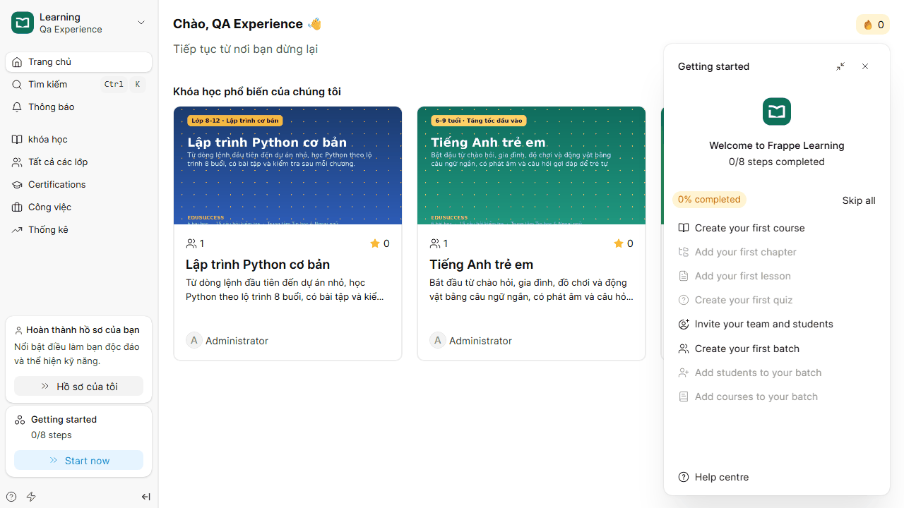 Khóa học trực tuyến trên Frappe LMS