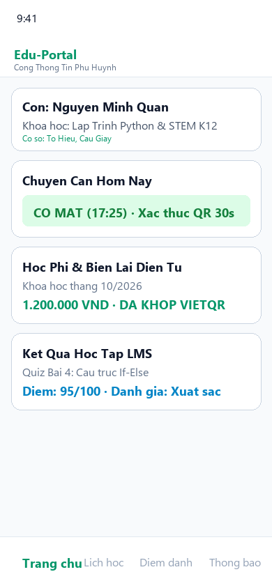 Cổng Phụ Huynh Edu-Portal trên thiết bị di động (ảnh minh họa giao diện)